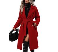 Soulolo Damen Wollmantel Lang Warm Damen Trenchcoat Reverskragen Winter Mantel Revers Zweireihiger Vintage Einfarbig mit Gürtel Outwear Herbst Winter Jacke
