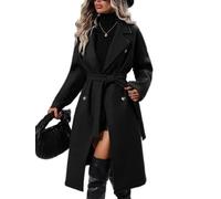Soulolo Damen Wollmantel Lang Warm Damen Trenchcoat Reverskragen Winter Mantel Revers Zweireihiger Vintage Einfarbig mit Gürtel Outwear Herbst Winter Jacke