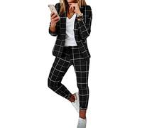 Soulolo Elegant Business Anzug Set Hosenanzug Blazer Zweiteiliger Anzug Langarm Anzugjacke Slim Set Einfarbig gestreiftes Quadrat Damenanzug 2 Stück
