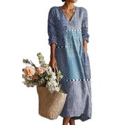 Soulolo Sommerkleider Damen Boho Kleid 3/4 Ärmel Maxikleid Blumenkleid Strandkleid V-Ausschnitt Freizeitkleider Casual Lose Leicht Locker Luftig Kleider