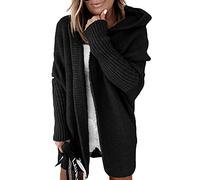 Soulolo Strickjacke Damen Grobstrick-Cardigan Lang Damen Cardigan Langarm Grobstrickjacke Strickmantel mit Kapuze Wintermäntel Longstrickjacke Outwear Elegant ÜBergangsjacke