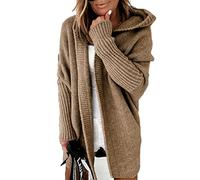 Soulolo Strickjacke Damen Grobstrick-Cardigan Lang Damen Cardigan Langarm Grobstrickjacke Strickmantel mit Kapuze Wintermäntel Longstrickjacke Outwear Elegant ÜBergangsjacke