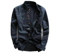 Soulona Langarm Hemd Japan Stil Vintage Button Up Casual Mode Shirt Mit Stehkragen