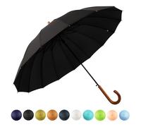 SoulRain 16 Rippen 121,9 cm Stockschirm, automatisch, einfarbig, modisch, bogenförmiger Holzgriff, winddicht, unzerbrechlich, Regenschirm (schwarz)