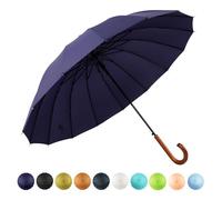 SoulRain 16 Rippen 121,9 cm Stockschirm, automatisch, einfarbig, modisch, bogenförmiger Holzgriff, winddicht, unzerbrechlich, Regenschirm (Marineblau)