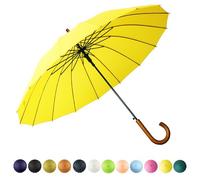 SoulRain 16 Rippen 121,9 cm Stockschirm, automatisches Öffnen, einfarbig, modisch und einfach, bogenförmiger klassischer Holzgriff, winddicht, unzerbrechlich, Regenschirm (Gelb)