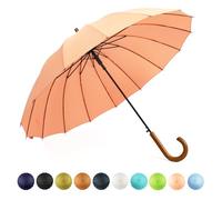 SoulRain 16 Rippen 121,9 cm Stockschirm, automatisches Öffnen, einfarbig, modisch und einfach, bogenförmiger klassischer Holzgriff, winddicht, unzerbrechlich, Regenschirm (Pfirsich)