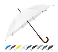 SoulRain Regenschirm mit klassischem Holzgriff, automatisches Öffnen, winddicht, transparent, unzerbrechlich, 121,9 cm, Weiß