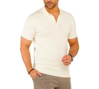 Soulstar Herren Basic Strick Poloshirt Kurzarm T-Shirt Polo-Hemd Knit Oberteil mit Knopfleiste Strick-Polo Golf-Polo Tennis-Polo S2_KP-100-Ecru-XXL