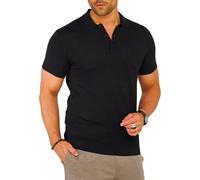 Soulstar Herren Basic Strick Poloshirt Kurzarm T-Shirt Polo-Hemd Knit Oberteil mit Knopfleiste Strick-Polo Golf-Polo Tennis-Polo S2_KP-100-Black-S