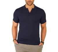 Soulstar Herren Basic Strick Poloshirt Kurzarm T-Shirt Polo-Hemd Knit Oberteil mit Knopfleiste Strick-Polo Golf-Polo Tennis-Polo S2_KP-100-Navy-L