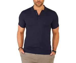 Soulstar Herren Basic Strick Poloshirt Kurzarm T-Shirt Polo-Hemd Knit Oberteil mit Knopfleiste Strick-Polo Golf-Polo Tennis-Polo S2_KP-100-Navy-XL