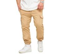 Soulstar Herren Cargo Jogger Jeans-Hose mit Gummibund Stretch Jeans Männer Freizeithose S2_3888-Beige-W29