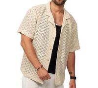 Soulstar Herren Hemd Kurzarm Strick Overshirt Knit Freizeithemd T-Shirt Regular-Fit Vintage Sommer-Look S2_Joy-Ecru-S