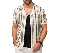 Soulstar Herren Hemd Kurzarm Strick Overshirt Knit Gestreiftes Freizeithemd T-Shirt Regular-Fit Vintage Sommer-Look S2_Sadness-Black-S