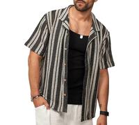 Soulstar Herren Hemd Kurzarm Strick Overshirt Knit Gestreiftes Freizeithemd T-Shirt Regular-Fit Vintage Sommer-Look S2_Jellybeans-Black-M