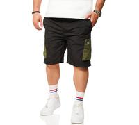 Soulstar Herren Kurze Hose Cargoshorts Tech Utility-Style Sommershorts aus Leichtem Nylon - Luftige Bermuda-Shorts mit Gummibund für Männer - Regular-Fit S2_STISH-Black-L