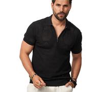 Soulstar Herren Poloshirt Kurzarm Knit Feinstrick-Polo T-Shirt Freizeit Half-Zip Männer Polo-Hemd Men's Fit S2_WATA-Black-M