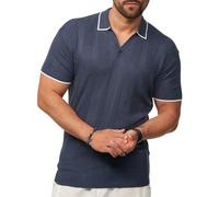 Soulstar Herren Poloshirt Kurzarm Knit Strick-Polo T-Shirt Freizeit Männer Polo-Hemd Men's Fit S2_Sunset-Blue-S