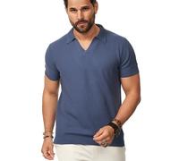 Soulstar Herren Poloshirt Kurzarm Knit Strick-Polo T-Shirt Freizeit Männer Polo-Hemd Men's Fit S2N_COOL-Blue-L
