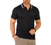 Soulstar Herren Strick Poloshirt Kurzarm T-Shirt Polo-Hemd Knit Oberteil mit Knopfleiste Strick-Polo Golf-Polo Tennis-Polo mit Kontrast-Stripes S2_KP-101-Black-XXL