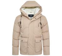 Soulstar Herren warme Winterjacke mit Kapuze Teddyfell Gefütterte Steppjacke Outdoorjacke Pufferjacke Mens Jacket S2_MOORLAND-J25-Stone-M