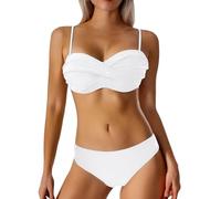 Soupliebe Bikini Große Oberweite Damen Bauchweg Brüste Crossback Sets Swimsuits Triangel Metallschnalle Top Set Breites Unterbrustband Strukturierte Sport Oberteil Swimsuit High Waist Weiß L