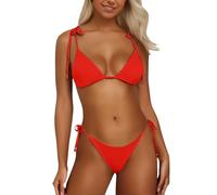 Soupliebe Bikini Teenager, Bikini Damen Set Sexy Triangel Bikinis - V Ausschnitt Low Waist Bademode Zweiteiliger String Tanga-Bikini-Set Badeanzug Neckholder Brasilianischer Swimsuit Rot S