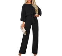 Soupliebe Jumpsuit Damen Festlich Elegant Musselin Eleganter Hochzeit Hosen Playsuit Wrap V-Ausschnitt Weites Bein Overall Rundhals/Hohe Taille Overalls Mit Gürtel Hosenanzug Schwarz Xxl