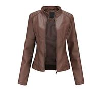 Soupliebe Leder Jacken Für Damen, Lederjacke Damen Kurz Reverskragen Bikerjacke - Übergangsjacke Kunstlederjacke Frühling Leder Jacke Bomberjacke Elegant Blouson Jacken Jacket Trenchcoat Coffee