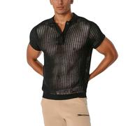 Soupliebe Netzhemd Herren Sexy Netzshirt Musikfestival Muskelshirt Oberteil Slim Durchsichtig Transparent Top Rave Atmungsaktiv Unterwäsche Fishnet Muskel Netzunterhemd Spitze Mesh Schwarz L