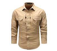 Soupliebe Shacket Herren, Hemdjacke - Cordjacke Männer Cargo Hemd Mit Brusttasche Comfort Fit Herbstjacke Klassisches Overshirt Windbreaker Druckknopf Oversized Freizeithemd Khaki 4XL
