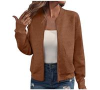 Soupliebe Übergangsjacke Damen Elegant, Bomberjacke Damen Blouson Langarm Übergangsjacke - Leichte Sommerjacke Reißverschluss Sweatjacke Kurz Pilotenjacke Dünne College Fliegerjacke Jacke Coffee