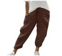 Soupliebe Weite Sommerhose Damen - Haremshose Sommerhosen 7/8 Leinenhose Lockere Lose Stoffhose Schlupfhose Leicht Und Luftig Baumwolle Hosen Elegante Baumwollhose Sommer Freizeithose Kaffee S