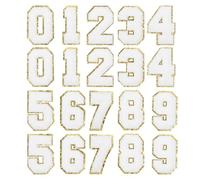 sourcing map 20 Stück glitzernde Zahlen-Aufnäher, 8,4 cm, Chenille-Stickerei, Zahlen zum Aufbügeln, für Team-Uniformen, Sport-T-Shirts, Hüte, Taschen (weiß, 0-9)