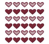 sourcing map 30 Stück Flicken zum aufbügeln Herzförmig Eisen auf Patches Bügelflicken Patches Gestickte Nähpatches Mini Stickerei Aufnäher für Kleidung Reparatur Rucksack Dekoration Weinrot