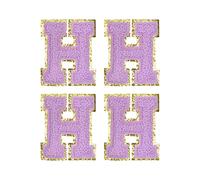 sourcing map 4Stk Chenille Aufbügeln Buchstabe Aufnäher Alphabet H 3.1" Höhe Lila
