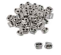sourcing map 50 Stück Kordelstopper Stopper kordel klein 2 Loch Kordelklemme Kabelstopper aus Kunststoff für Jacke, Rucksack usw. 15x17-4mm Metall-Silber