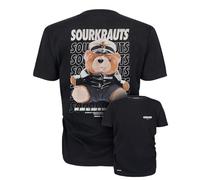 SOURKRAUTS T-Shirt Bear in Größe L - Sportliches Unisex Baumwollshirt in Schwarz mit großem Retro Rücken-Print & dezentem Frontprint