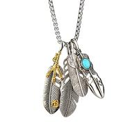 southbankstore Vintage lange Halskette Herren Adlerklaue Feder Anhänger Männliche Halsketten Blatt Boho Sommer Schmuck, Zink