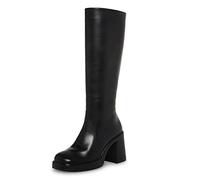 SOVANYOU Schwarze Lederstiefel Plateaustiefel für Frauen Square Toe Chunky Block Heeled Stiefel Seitlicher Reißverschluss, A-Schwarz, 44 EU