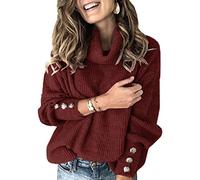 Sovelen Damen Oversized Rollkragenpullover Chunky Sweater Cowl Neck Long Sleeve Winter Slouchy Loose Knit Sweater - Rot - Mittel