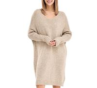 SOVENTUS FASHION Damen Strickkleid V-Ausschnitt - grobmaschiger Strickpullover im Oversize-Look, ideal als stylischer Damen-Pullover für die Frühling Sommer und Herbst, Winter Made in Italy beige
