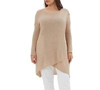 SOVENTUS FASHION Damen Strickkleid V-Ausschnitt - grobmaschiger Strickpullover im Oversize-Look, ideal als stylischer Damen-Pullover für die Frühling Sommer und Herbst, Winter Made in Italy beige