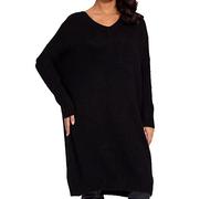 SOVENTUS FASHION Damen Strickkleid V-Ausschnitt - grobmaschiger Strickpullover im Oversize-Look, ideal als stylischer Damen-Pullover für die Frühling Sommer und Herbst, Winter Made in Italy schwarz