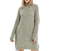 SOVENTUS FASHION Damen Strickkleid V-Ausschnitt - grobmaschiger Strickpullover im Oversize-Look, ideal als stylischer Damen-Pullover für die Frühling Sommer und Herbst, Winter Made in Khaki
