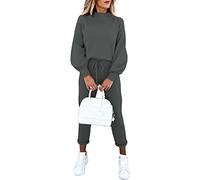 Sovoyontee Damen Lässig Trainingsanzug Pyjamas Hoher Hals Pullover Sweatshirt Lounge 2-Teiliges Outfits Set Grau XL
