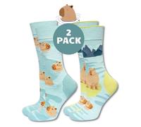 soxo Capybara Socken Damen Geschenke Für Männer Herren Bunte Lustige Socks Geschenk Für Frauen 40-45 Capybara Baden 2 Paar