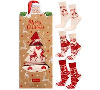 soxo Weihnachts Socken für Damen Geschenk Socke in Geschenkbox Weihnachten 35-40 Beige 3 Paar