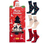 soxo Weihnachts Socken für Damen Geschenk Socke in Geschenkbox Weihnachten 35-40 Rot 3 Paar